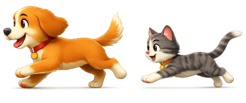 Kucing di belakang Anjing
