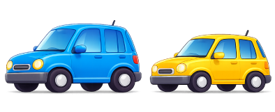 Mobil kuning di belakang biru